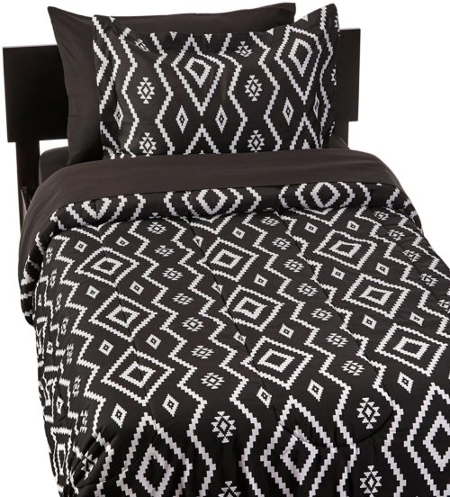 twin xl bedding sets for dorms - AmazonBasics 5-Piece Bed-In-A-Bag - Twin-Twin Extra-Long, Black Aztec