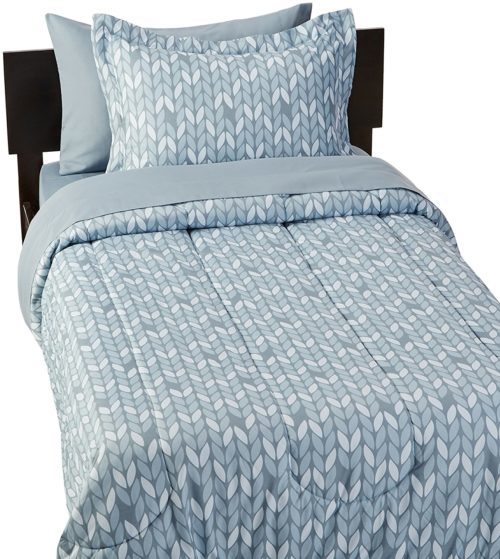 best college dorm bedding - AmazonBasics 5-Piece Bed-In-A-Bag - Twin-Twin Extra-Long, Grey Leaf
