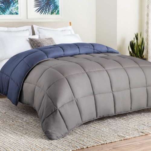 best college dorm bedding - LINENSPA All-Season Reversible Down Alternative Quilted Comforter - Corner Duvet Tabs - Hypoallergenic - Plush Microfiber Fill - Box Stitched - Machine Washable - Graphite - Twin