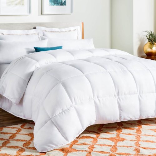 best college dorm bedding - LINENSPA All-Season White Down Alternative Quilted Comforter - Corner Duvet Tabs - Hypoallergenic - Plush Microfiber Fill - Machine Washable - Duvet Insert or Stand-Alone Comforter