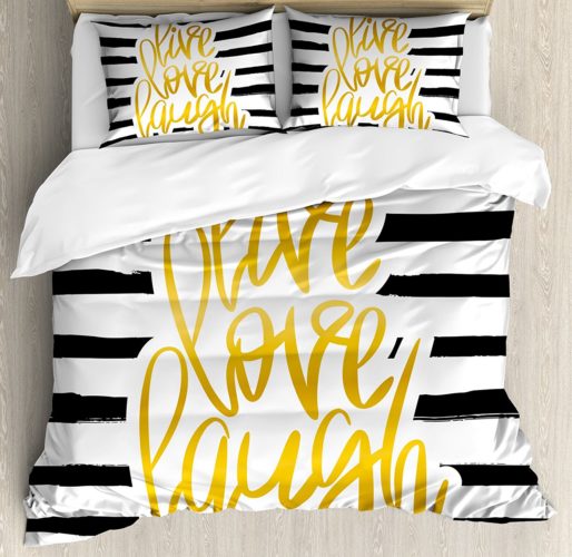 best college dorm bedding - Live Laugh Love Duvet Cover Set Twin XL Size by Ambesonne, Romantic Poster Design with Hand Drawn Stripes and Calligraphy