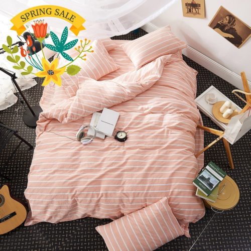 Dorm Bedding Sets - Pink Duvet Cover Twin Striped Duvet Cover Washed Cotton Girls Duvet Cover Set 3 Piece Kids Twin Bedding Set 1 Duvet Cover with 2 Pillow Shams