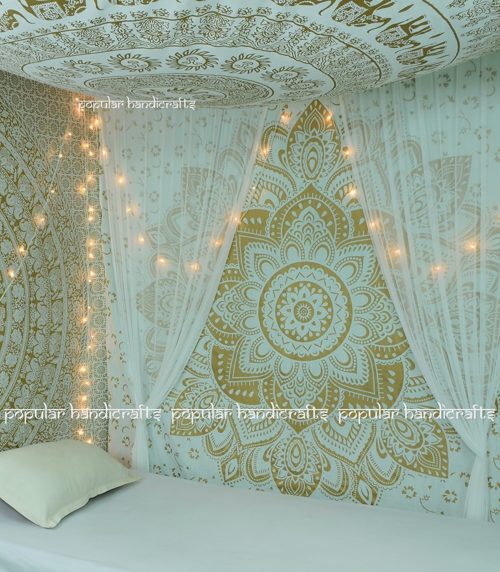 best college dorm bedding - Popular Handicrafts Kp715 The Passion Gold Ombre Tapestry Indian Mandala Wall Art, Hippie Wall Hanging, Bohemian Bedspread (140x215cms) Gold on White