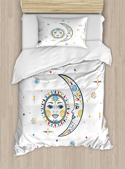 best college dorm bedding - Sun and Moon Duvet Cover Set Twin XL Size by Ambesonne, Boho Chic Style Sun and Moon Ethnic Ornaments Tribal Hipster Style Universe