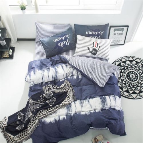 VClife Duvet Cover Sets Queen Kids Bedding Sets Navy White Grey Striped Geometric Abstract Design Reversible-1 Duvet Cover