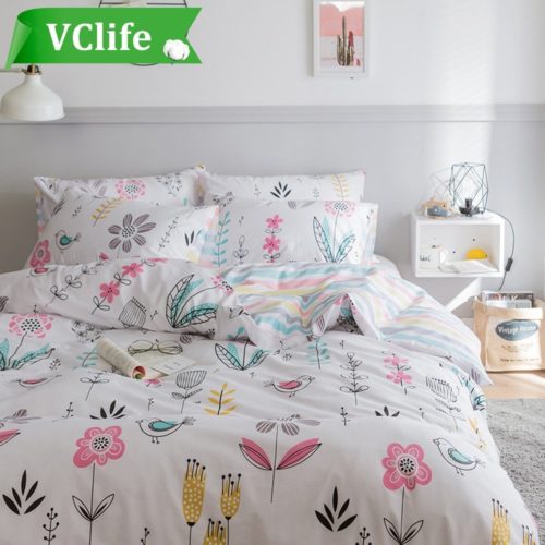 VClife Floral Leaves Duvet Cover Sets Cotton Bedding Sets for Adults Women Girls Hotel Quality Bedding Duvet Cover with 2 Pillow Cases