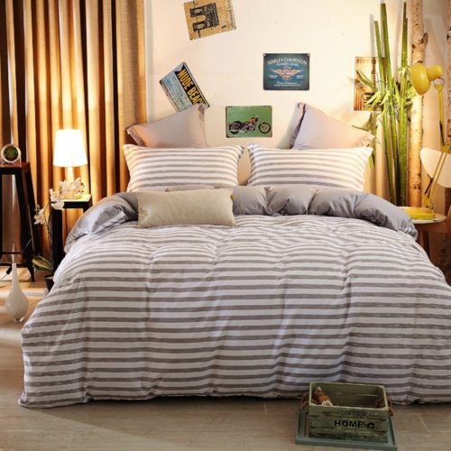 ZHIMIAN Reversible 2 Piece Striped Print Duvet Cover Set with Zipper Closure(1 Duvet Cover + 1 Pillow Sham),Ultra Soft(Twin Gray)