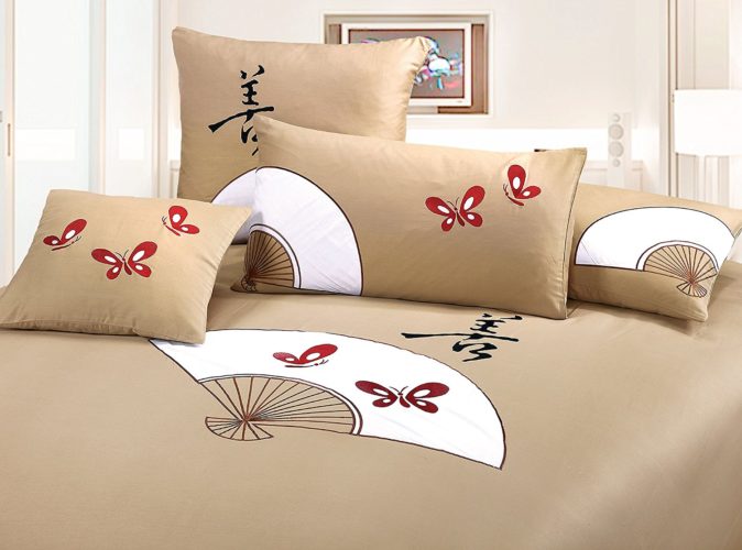 Oriental Comforters Sets Bed in a Bag - King silk tan 3 piece Duvet Cover Set, coverlet comforter 106x92 2 Pillows 36x26