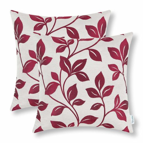 CaliTime Pack of 2 Soft Throw Pillow Covers Cases for Couch Sofa Home Decor, Cute Growing Leaves, 18 X 18 Inches, Burgundy
