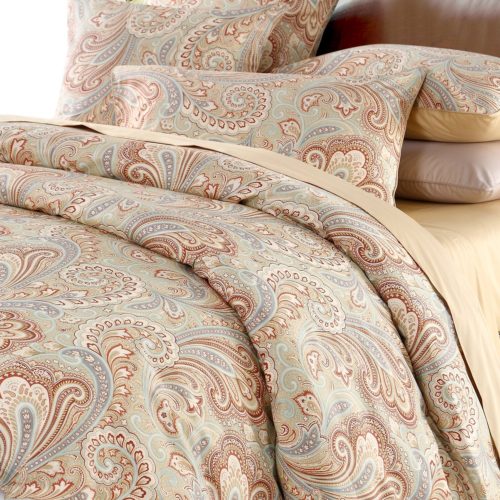 Duvet Cover Set Paisley Bedding Design 800 Thread Count 100% Cotton 3Pcs ,Queen Size,Khaki