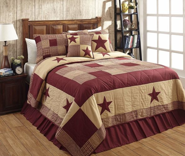 Jamestown Burgundy and Tan Primitive Country Quilt Set - 3 Piece (Queen-Full (3 pc))