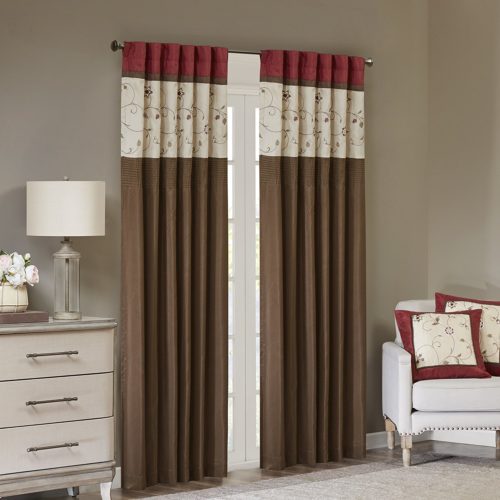 Madison Park Room Darkening Curtains For Bedroom, Traditional Rod Pocket Window Curtains For Living Room, Serene Embroidered Back Tab Light Window Curtains, 50X84, 1-Panel Pack
