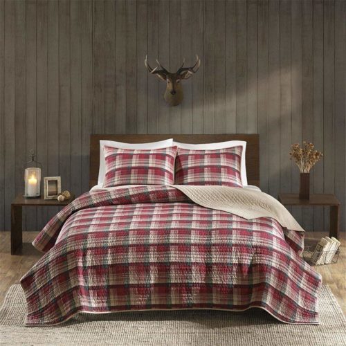 Woolrich Tasha Full-Queen Size Quilt Bedding Set - Red, Plaid – 3 Piece Bedding Quilt Coverlets – Cotton Flannel Bed Quilts Quilted Coverlet