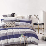 Modern Striped Bedding Set - Cabana Stripe Modern Duvet Cover 100-Cotton Twill Bedding Set Geometric White and Navy Distressed Rugby Stripes Print in Dusty Blue Shades Reversible (Queen, Dusty Blue Raisin) at lux comfy bedding