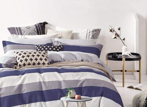 Modern Striped Bedding Set - Cabana Stripe Modern Duvet Cover 100-Cotton Twill Bedding Set Geometric White and Navy Distressed Rugby Stripes Print in Dusty Blue Shades Reversible (Queen, Dusty Blue Raisin) at lux comfy bedding