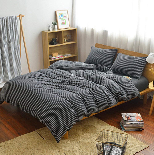 DOUH 3 Piece Duvet Cover Set Jersey Knit Cotton Home Bedding Sets Striped Comforter Cover with Pillow Shams Ultra Soft Comfy Black White Queen Size at lux comfy bedding