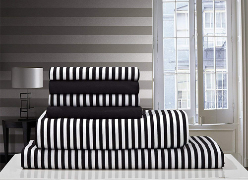Debra Valencia Awning Striped Sheets By Duke-Full Size-Black White-6 Pc Set 2 Bonus pillowcases! at lux comfy bedding
