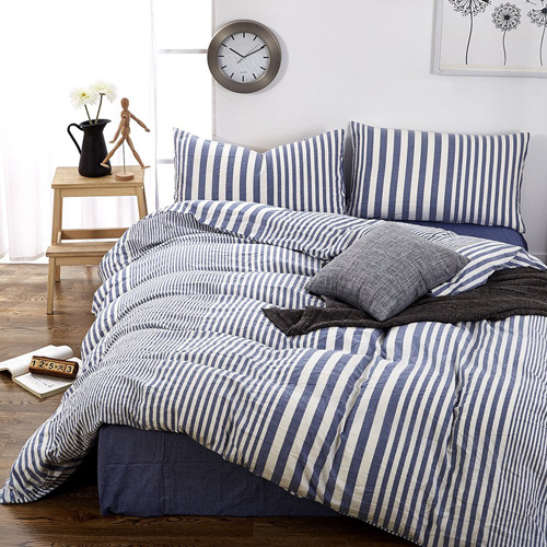 HIGHBUY Striped Pattern Queen Duvet Cover Set Cotton Blue White Printed Bedding Sets Full Size 3 Piece with Zipper Closure Simple Modern Full Bedroom Collections for Queen Bed at lux comfy bedding