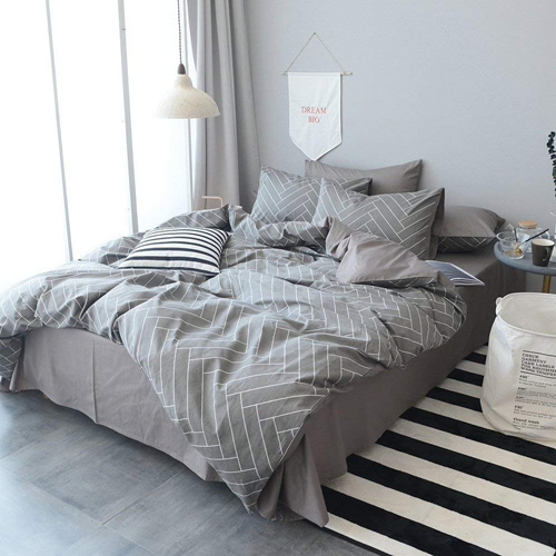 HIGHBUY Super Soft 3 Piece King Duvet Cover Set Grey 100% Natural Cotton Striped Bedding Sets Geometric Pattern Comforter Cover For Boys Men Lightweight Breathable and Comfortable (No Comforter) at lux comfy bedding