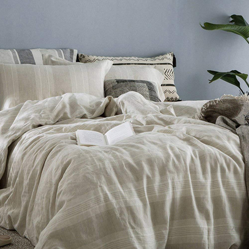 Merryfeel 100% Linen Duvet Cover Set - Full Queen - Natural yarn dyed stripe at lux comfy bedding