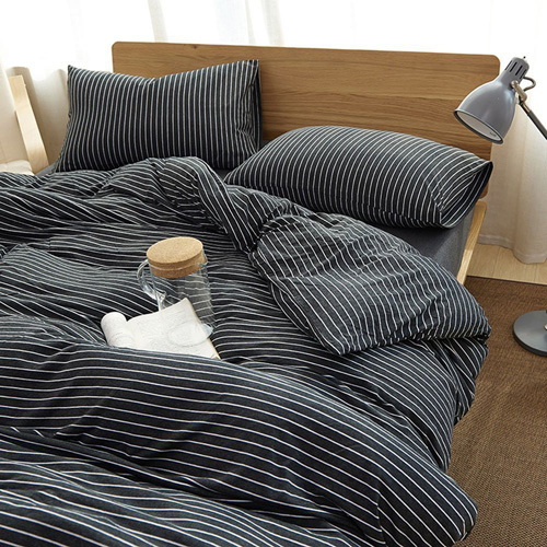 MisDress Ultra Soft Jersey Knit Cotton Striped Pattern 3 Pieces Duvet Cover Set Soft and Durable Comforter Cover and Pillow Shams Black White Stripes Queen Size at lux comfy bedding