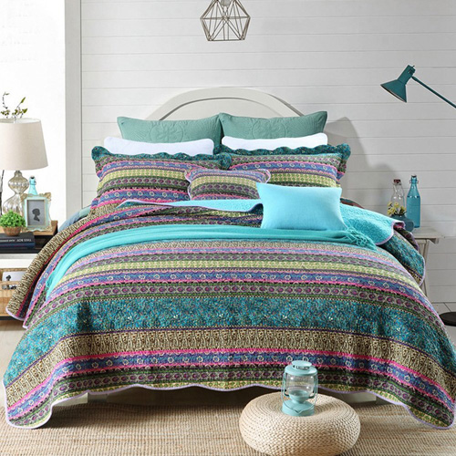 NEWLAKE Striped Jacquard Style Cotton 3-Piece Patchwork Bedspread Quilt Sets, Queen Size at lux comfy bedding
