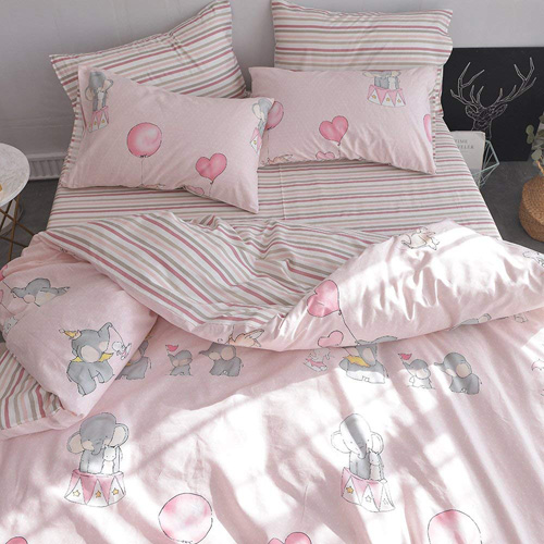 ORoa New Cartoon Animal Rabbit Elephant Print Pink Twin Duvet Cover Set for Girls 100% Cotton Reversible Soft 3 Pieces Kids Teen Bedding Duvet Cover Pillowcases Girls Twin Bedding Sets Striped at lux comfy bedding