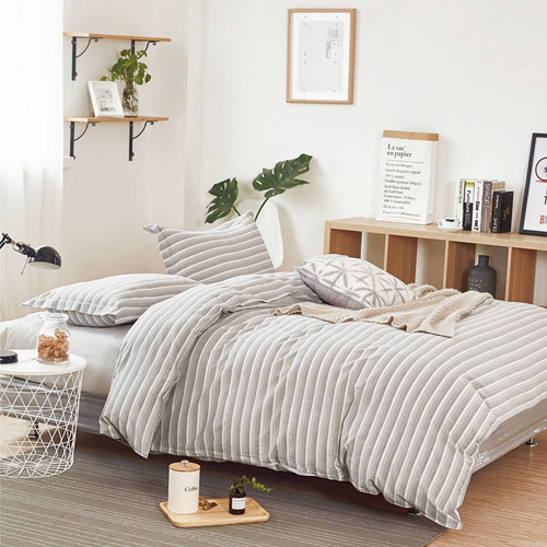 Washed Cotton Duvet Cover Set, Gray Grey Gradient Striped Line Pattern Printed on White, 100% Cotton Bedding, with Zipper Closure (3pcs, Queen Size) at lux comfy bedding