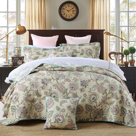 Best Bed Set 3 Pieces Cotton Paisley Flowers Printed Bedspread Quilt Sets Queen