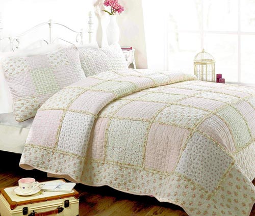 Cozy Line Home Fashions Sweet Peach Floral Light Pink Printed 3D Real Patchwork 100% Cotton Quilt Bedding Set, Reversible Coverlet Bedspread,Gifts for Her Girl Women (Peach, Twin - 2 Piece)