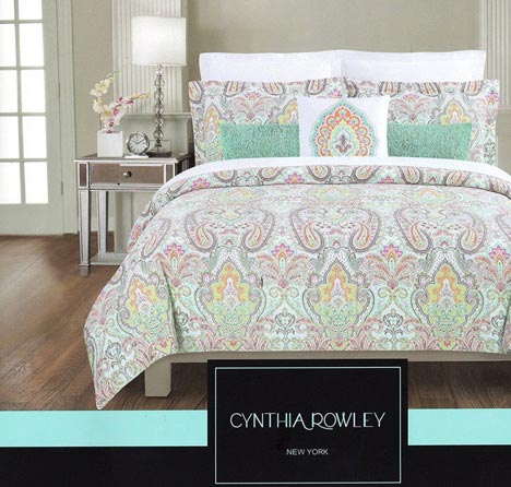 Cynthia Rowley Full Queen Duvet Cover Set Large Floral Paisley Medallion Turquoise Pink Navy Coral Green (Queen)