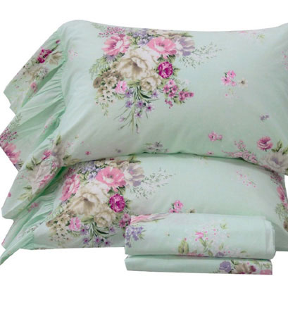 Pink And Green Bedding Sets 4-Piece Shabby Green Bed Sheet Sets Cotton Queen Size-Style K