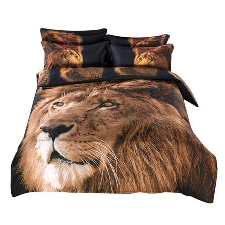 Alicemall 3D Lion Comforter Set King Size Big Lion Head Prints 5-Piece Lion Bedding Set (King) sold at luxcomfybedding.com