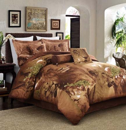 Cozy Beddings 5-Piece Duvet Set, Jungle Collection Lion Animal Print Full Size Bed available at luxcomfybedding.com