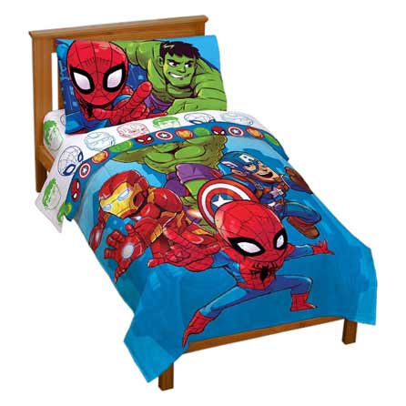 Jay Franco Marvel Avengers Heroes Amigos 4 Piece Toddler Bed Set – Super Soft Microfiber Bed Set – Bedding Features Captain America, Hulk, Iron Man, and Spiderman (Official Marvel Product) at Lux Comfy Bedding