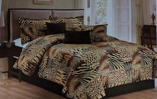 Legacy Decor 7 Pc Multi Animal Print Black, Brown, Tan Microfur Comforter Set. Queen Size Comforter Set at luxcomfybedding.com