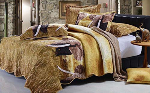 Serenta Safari Elephant Quilts 4 Piece Set, Queen, Safari Sham at luxcomfybedding.com