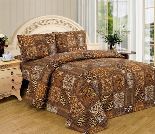 WPM Brown Black Leopard Zebra Queen Size Sheet Set 4 Pc Safari Animal Print Pillow Shams Bedding at luxcomfybedding.com