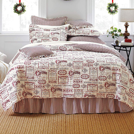 BrylaneHome Vintage Christmas 4-Pc. Quilt Set - Ivory Red, Full-Queen