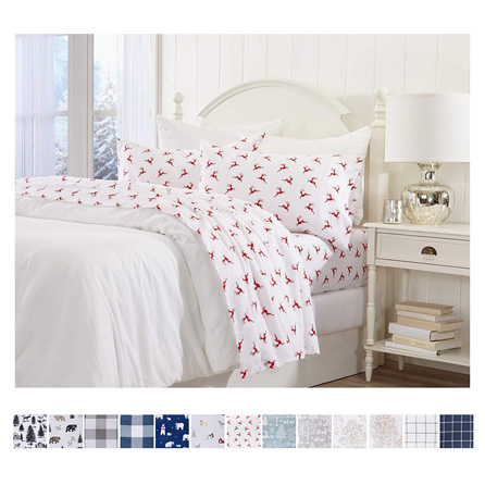 Great Bay Home Extra Soft Reindeer 100% Turkish Cotton Flannel Sheet Set. Warm, Cozy, Luxury Winter Bed Sheets. Belle Collection (King, Reindeer)