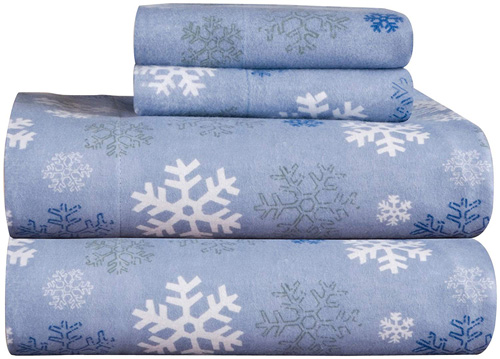 Pointehaven Heavy Weight Printed Flannel 100-Percent Cotton Sheet Set, Queen, Snow Flakes