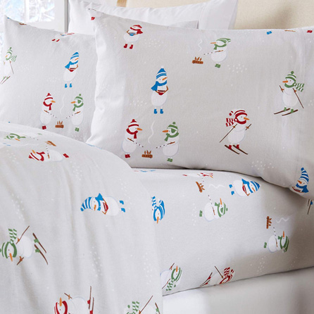 Stratton Collection Extra Soft Printed 100% Turkish Cotton Flannel Sheet Set. Warm, Cozy, Lightweight, Luxury Winter Bed Sheets. (Queen, Snowman)