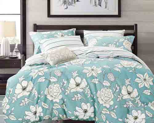 Swanson Beddings Blue Floral 3-Piece 100% Cotton Bedding Set Duvet Cover and Two Pillow Shams (Queen)