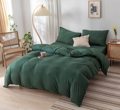 DONEUS Green Duvet Cover Queen, Jersey Knit Cotton Duvet Cover Set 3 Pieces Ultra Soft Solid Pattern Bedding Set,1 Duvet Cover and 2 Pillow Shams, Easy Care and Super Soft Duvet Cover Set