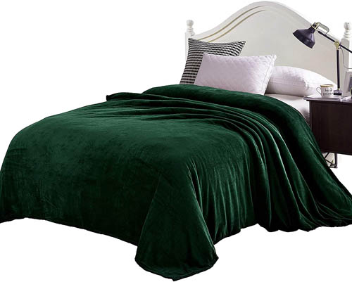 Exclusivo Mezcla Super Soft Queen Size Flannel Fleece Blanket as Bed Cover Bedspread - Coverlet(90 x 90, Forest Green) - Plush, Lightweight, Warm and Cozy