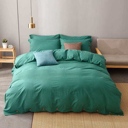 JELLYMONI Emerald Green 100% Washed Cotton Duvet Cover Set, 3 Pieces Luxury Soft Bedding Set with Buttons Closure. Solid Color Pattern Duvet Cover Queen Size(Without Comforter)