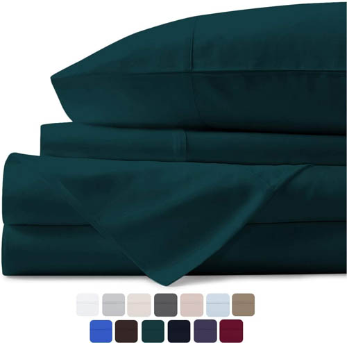 Mayfair Linen 100% Egyptian Cotton Sheets, Teal Queen Sheets Set, 600 Thread Count Long Staple Cotton, Sateen Weave for Soft and Silky Feel, Fits Mattress Upto 18'' DEEP Pocket
