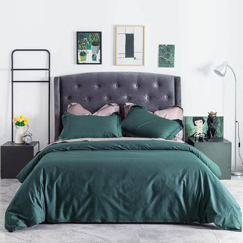 SUSYBAO 3 Piece Duvet Cover Set King Size 100% Natural Cotton Dark Green Bedding Set 1 Solid Duvet Cover with Hidden Zipper Ties 2 Pillow Shams Luxury Quality Soft Breathable Comfortable Durable
