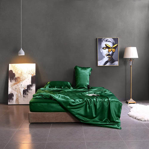 THXSILK Silk Duvet Cover Set 4 Piece, Silk Sheets, Luxury Bedding Sets - Ultra Soft, Machine Washable, Durable - 100% Top Grade Mulberry Silk (Queen, Emerald Green)