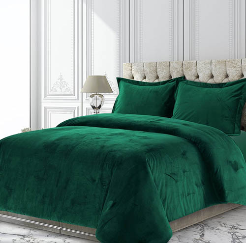 Tribeca Living VENICEDUVETKIEG Venice Velvet Oversized Solid Duvet Set, King, Emerald Green